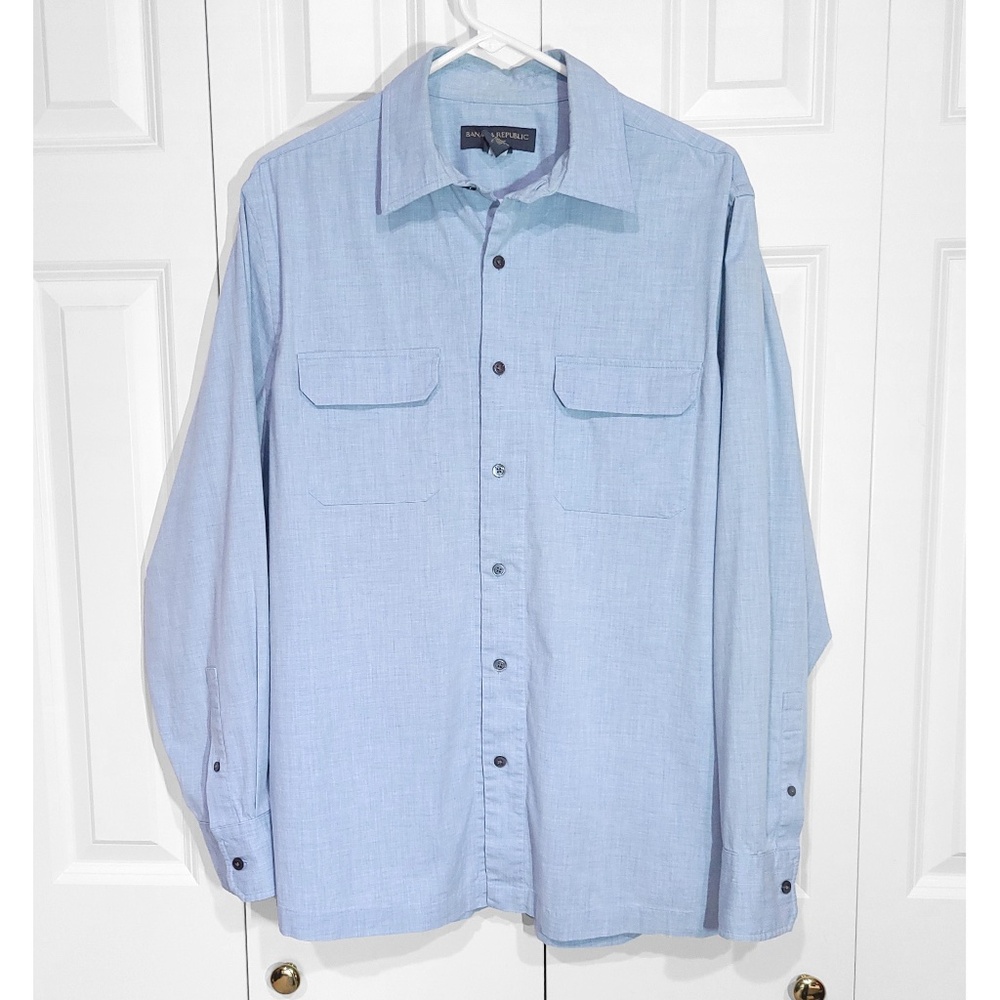 Banana Republic Classic Button Dress Shirt Light Blue Cotton Wool Men Large